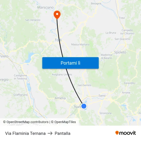 Via Flaminia Ternana to Pantalla map