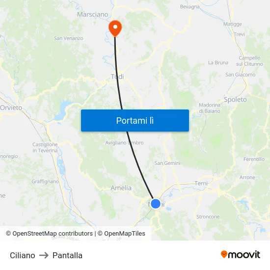 Ciliano to Pantalla map