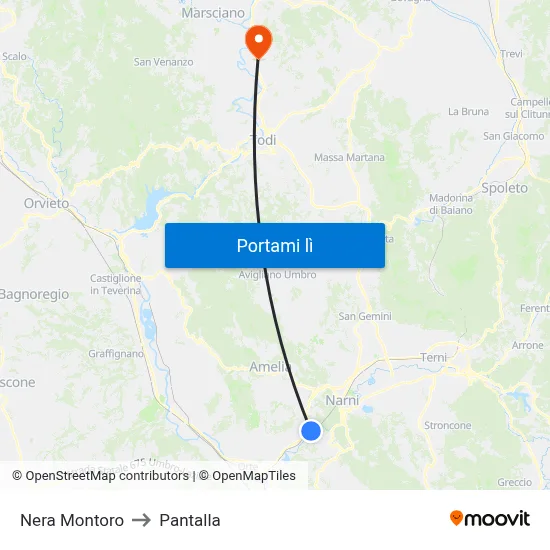 Nera Montoro to Pantalla map