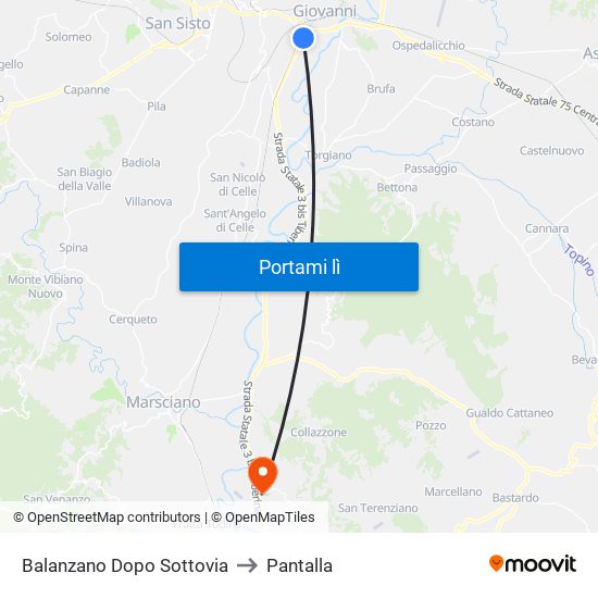 Balanzano Dopo Sottovia to Pantalla map