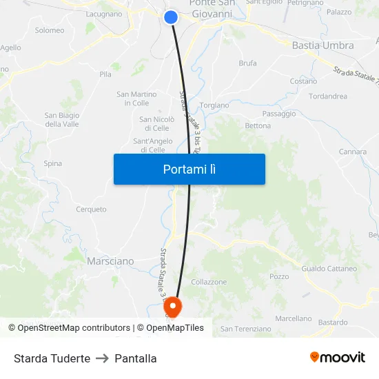 Starda Tuderte to Pantalla map