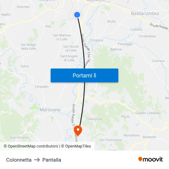 Colonnetta to Pantalla map