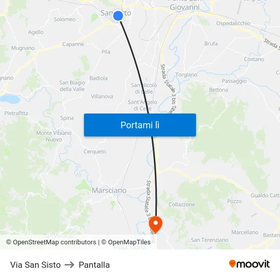Via San Sisto to Pantalla map