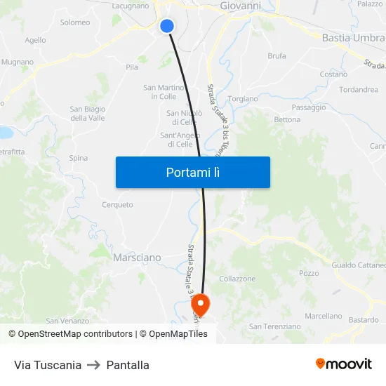 Via Tuscania to Pantalla map