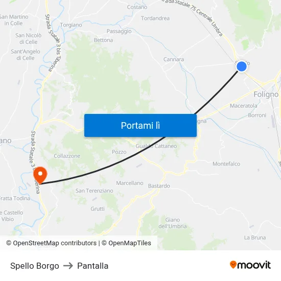 Spello Borgo to Pantalla map
