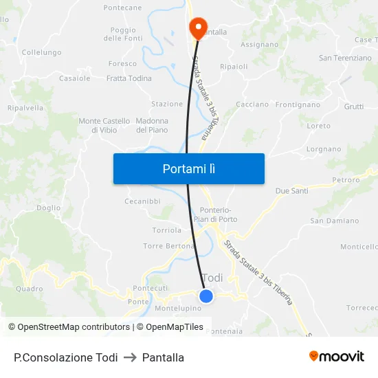 P.Consolazione Todi to Pantalla map