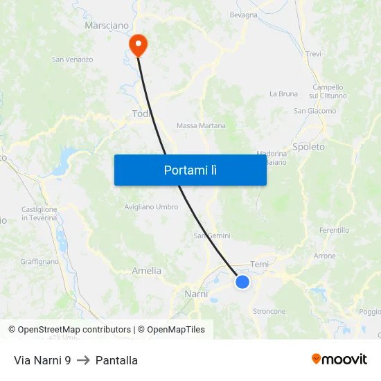 Via Narni 9 to Pantalla map