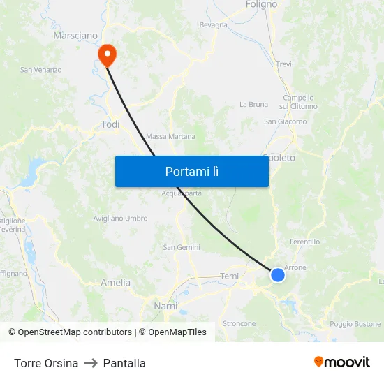 Torre Orsina to Pantalla map