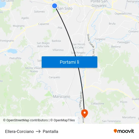 Ellera-Corciano to Pantalla map
