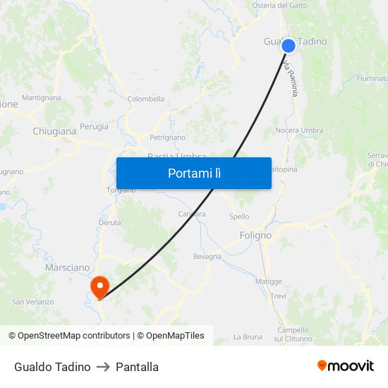 Gualdo Tadino to Pantalla map