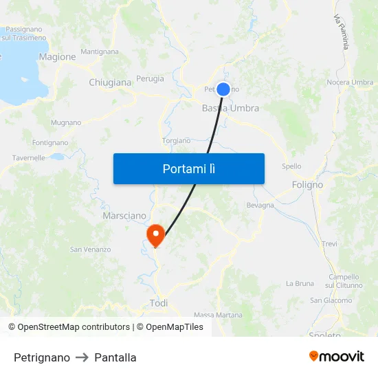 Petrignano to Pantalla map
