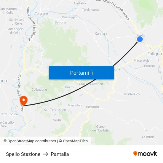 Spello Stazione to Pantalla map
