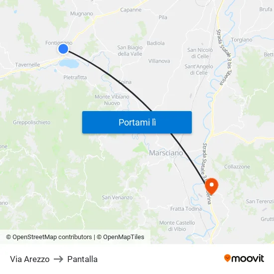 Via Arezzo to Pantalla map