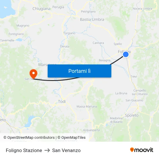 Foligno Stazione to San Venanzo map