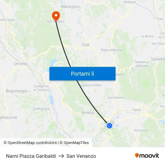 Narni Piazza Garibaldi to San Venanzo map