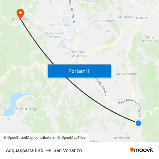 Acquasparta E45 to San Venanzo map