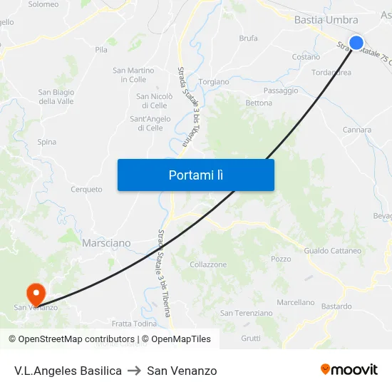 V.L.Angeles Basilica to San Venanzo map