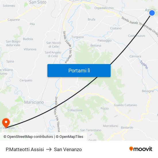 P.Matteotti Assisi to San Venanzo map