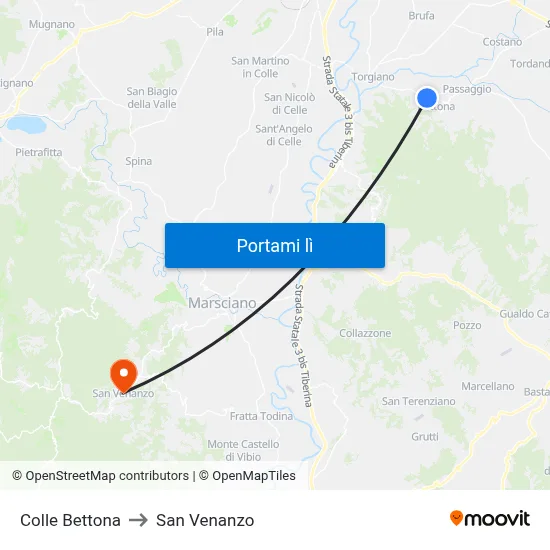 Colle Bettona to San Venanzo map
