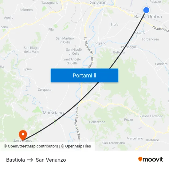 Bastiola to San Venanzo map