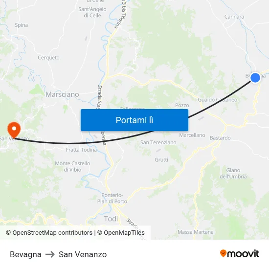 Bevagna to San Venanzo map