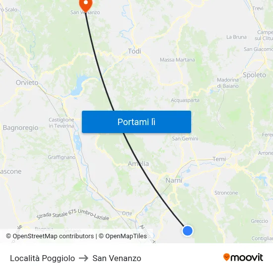 Località Poggiolo to San Venanzo map