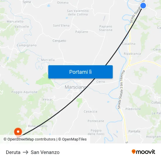 Deruta to San Venanzo map