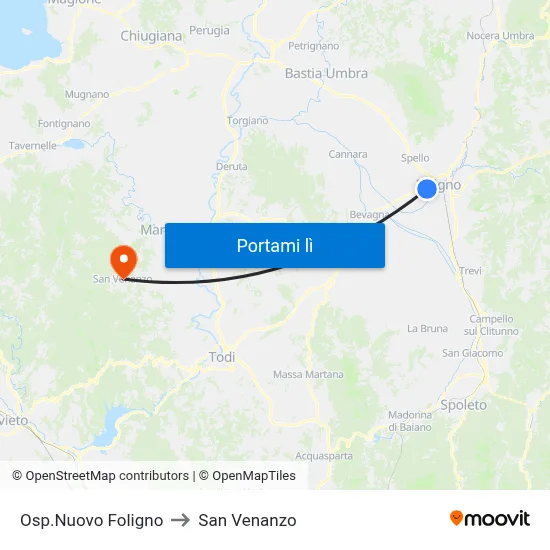 Osp.Nuovo Foligno to San Venanzo map