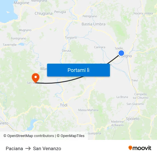 Paciana to San Venanzo map