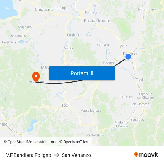 V.F.Bandiera Foligno to San Venanzo map