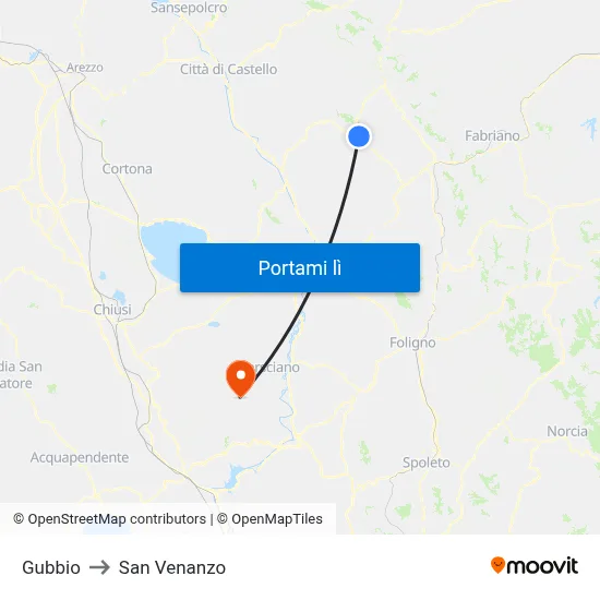 Gubbio to San Venanzo map
