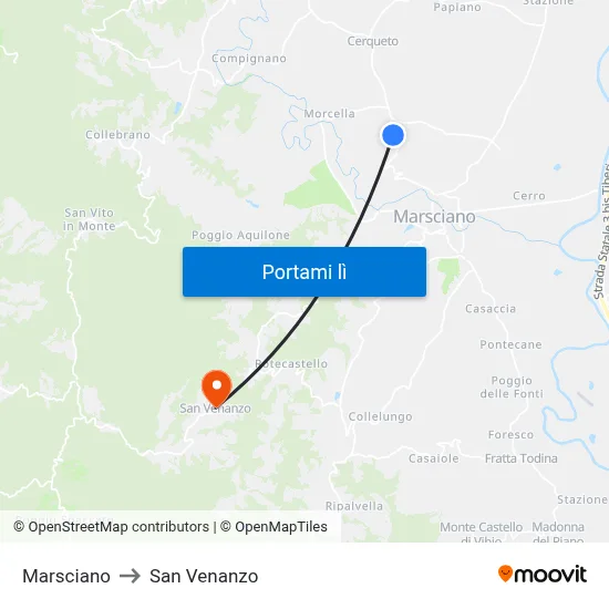 Marsciano to San Venanzo map