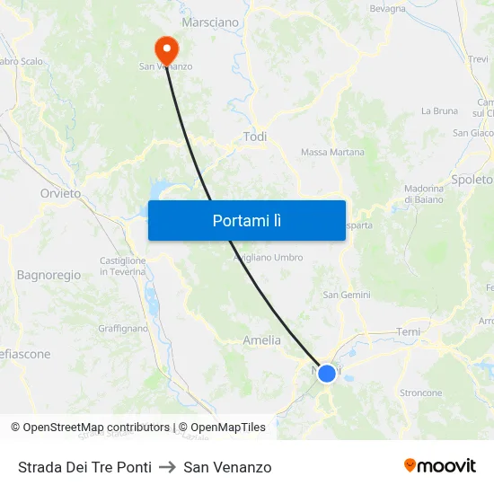 Strada Dei Tre Ponti to San Venanzo map