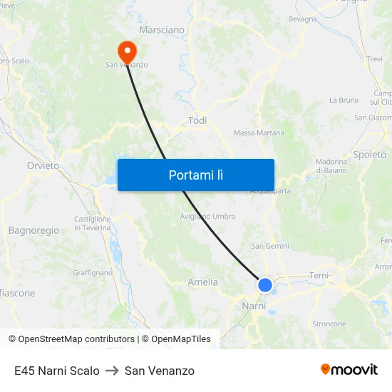 E45 Narni Scalo to San Venanzo map