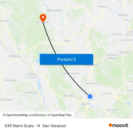 E45 Narni Scalo to San Venanzo map
