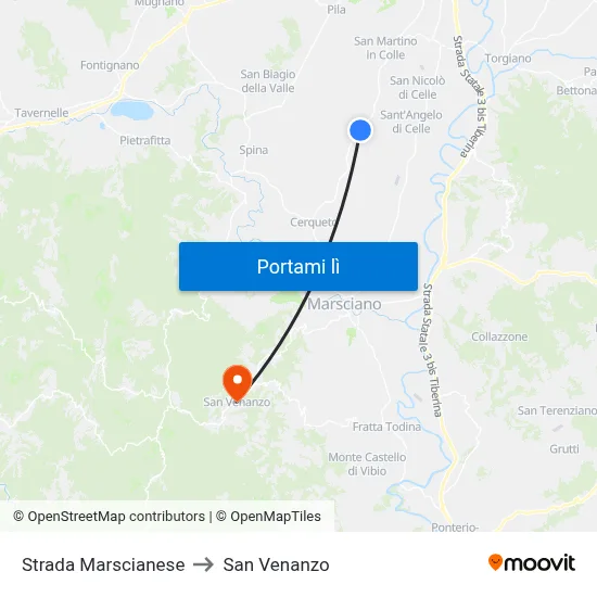 Strada Marscianese to San Venanzo map