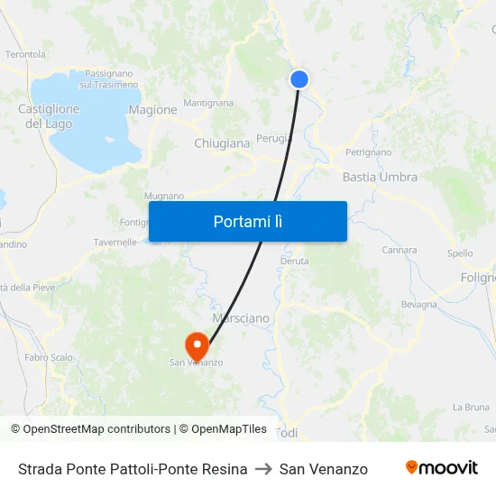 Strada Ponte Pattoli-Ponte Resina to San Venanzo map