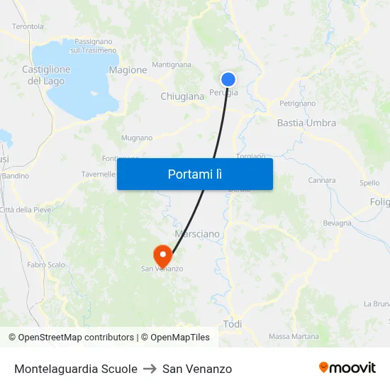 Montelaguardia Scuole to San Venanzo map