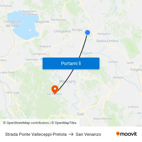 Strada Ponte Valleceppi-Pretola to San Venanzo map