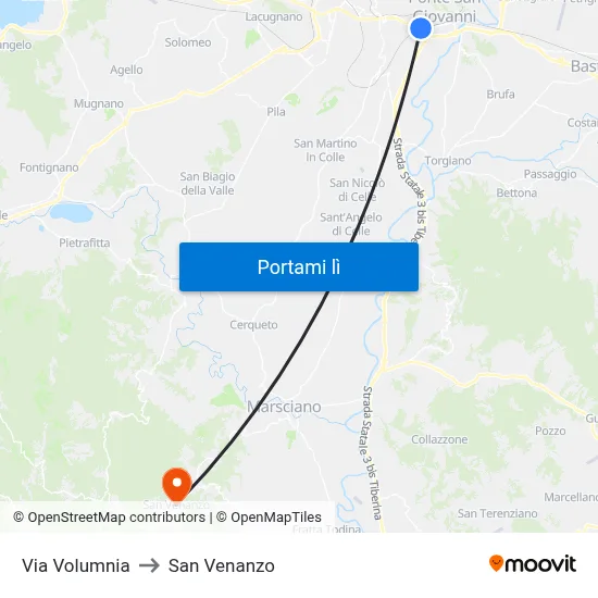 Via Volumnia to San Venanzo map