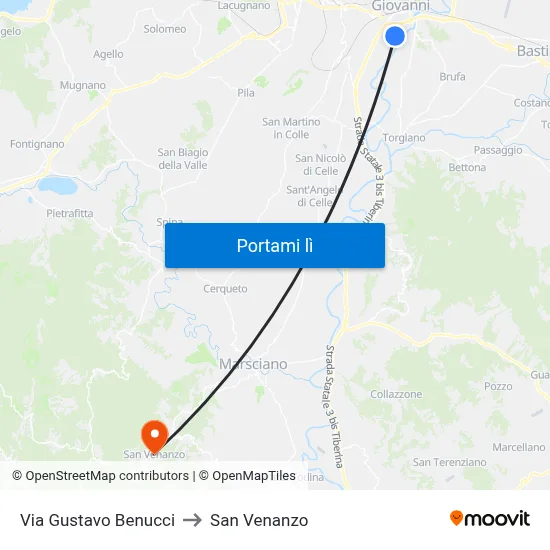 Via Gustavo Benucci to San Venanzo map