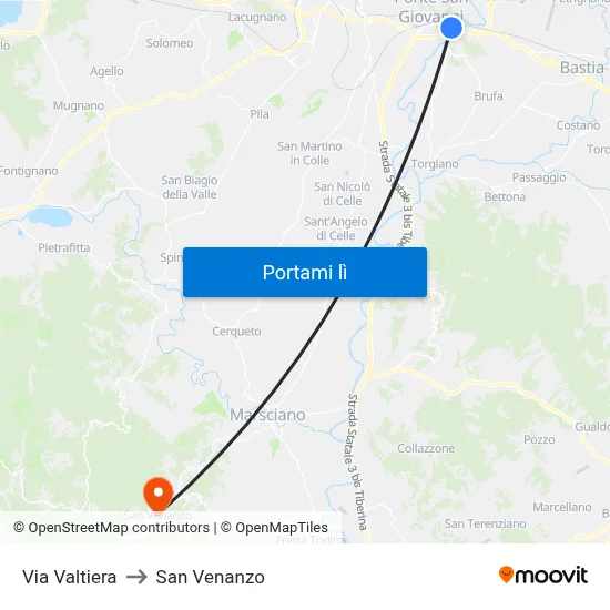 Via Valtiera to San Venanzo map