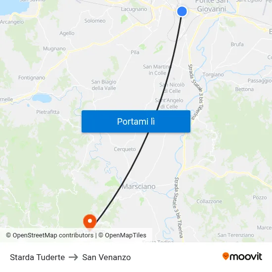 Starda Tuderte to San Venanzo map