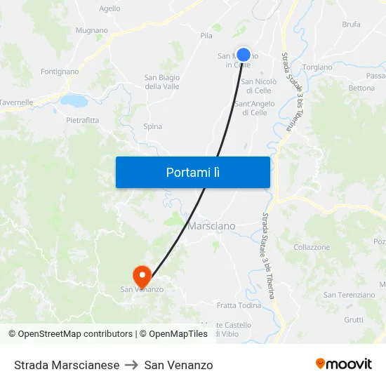 Strada Marscianese to San Venanzo map