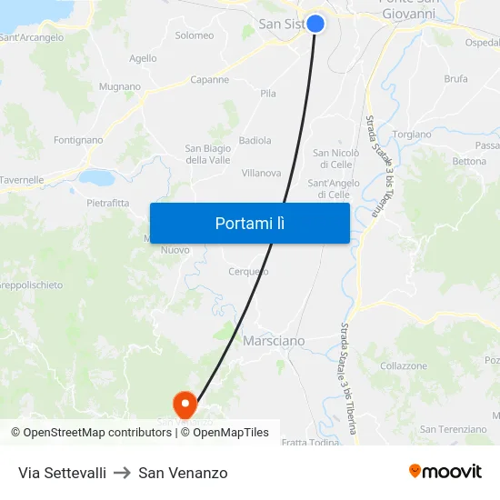 Via Settevalli to San Venanzo map