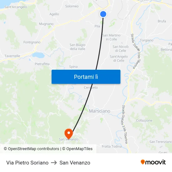 Via Pietro Soriano to San Venanzo map