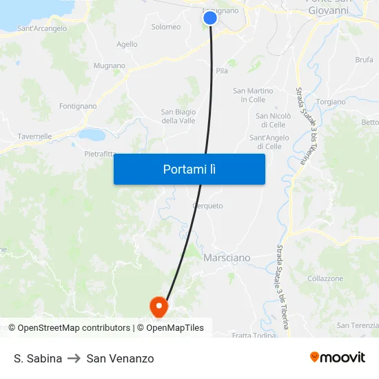 S. Sabina to San Venanzo map