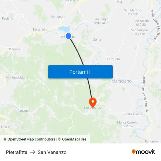 Pietrafitta to San Venanzo map