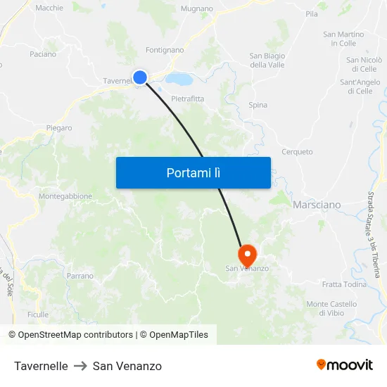 Tavernelle to San Venanzo map