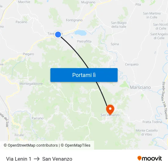 Via Lenin 1 to San Venanzo map